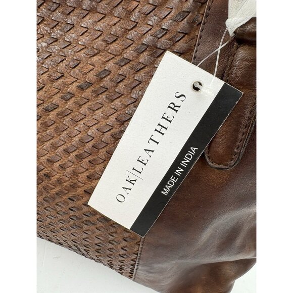 *New Oak Leathers Handbag Purse Brown Weaved Leather Satchel Shoulder Bag - Picture 6 of 7